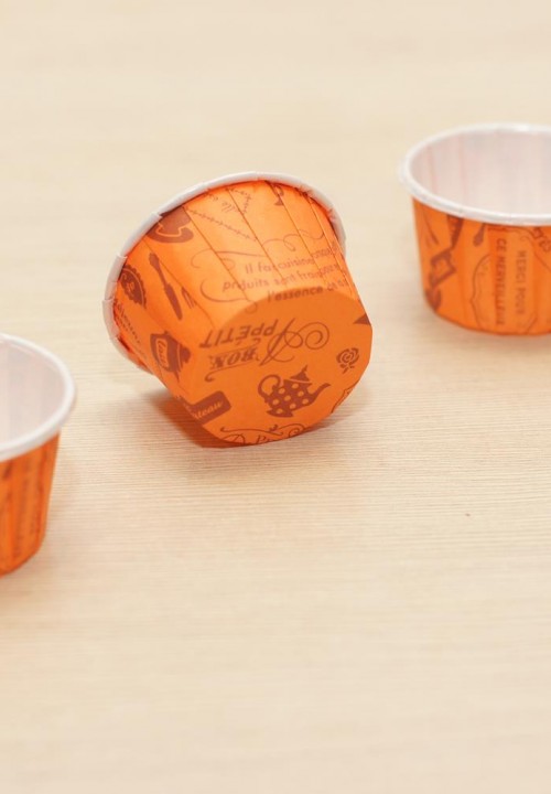 Капсулы плотные с закрученным бортиком мини - оранжевые с чайничками