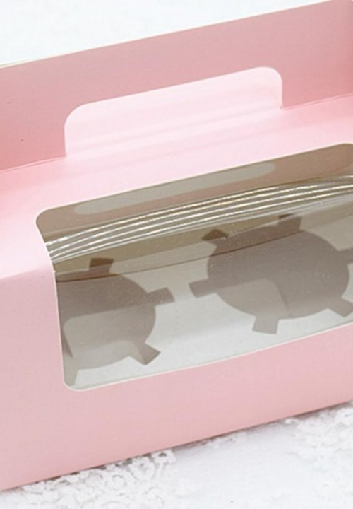 Коробка для 2 капкейка с окошком (К), цвет - розовый