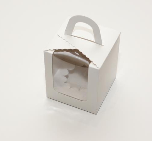 Коробка для 1 капкейка (VM) сундучок с окошком - 9,5 х 9,5 х 11 см, цвет - белый