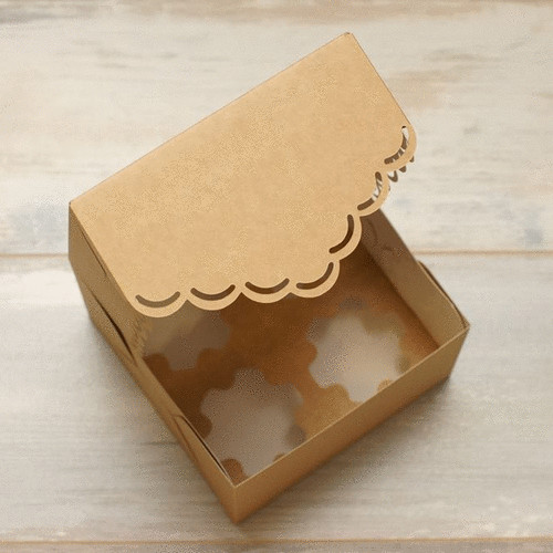Коробка для 4 капкейков (VM) с кружевом и смайлами, цвет - бархатный крафт