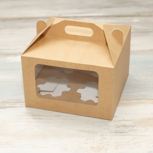 Коробка для 4 капкейков (VM) сундучок с окном, цвет - бархатный крафт