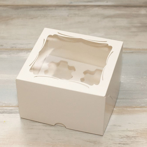 Коробка для 4 капкейков (VM) стандартная с окном, цвет - белый