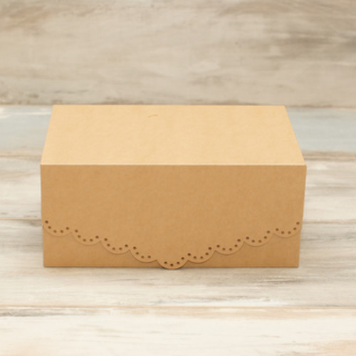 Коробка для 6 капкейков (VM) с кружевом и кружочками, цвет - бархатный крафт