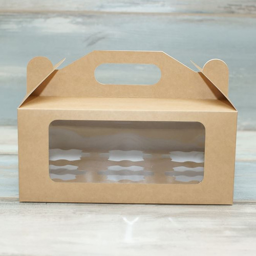 Коробка для 6 капкейков (VM) сундучок с окном, цвет - бархатный крафт