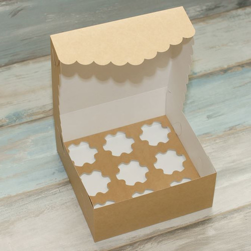 Коробка для 9 капкейков (VM) с кружевом, цвет - бархатный крафт