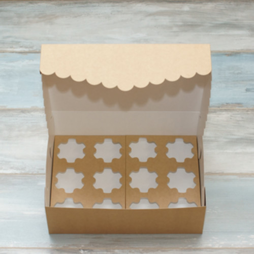 Коробка для 12 капкейков (VM) с кружевом, цвет - бархатный крафт