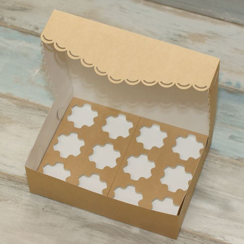 Коробка для 12 капкейков (VM) с кружевом и смайлами, цвет - бархатный крафт