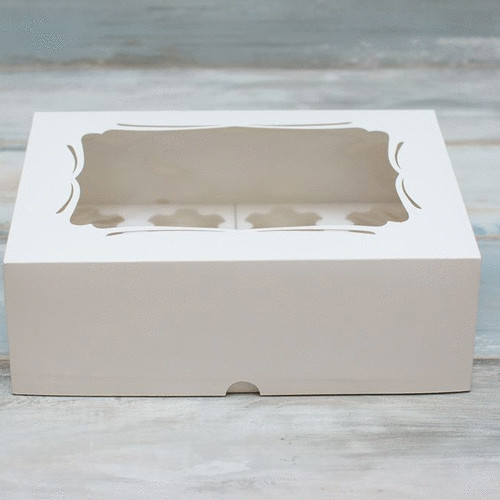 Коробка для 12 капкейков (VM) стандартная с окном, цвет - белый