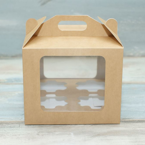 Коробка для 4 капкейков (VM) сундучок с 2 окнами, цвет - бархатный крафт