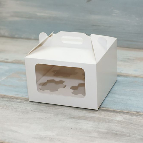 Коробка для 4 капкейков (VM) сундучок с 2 окнами, цвет - белый