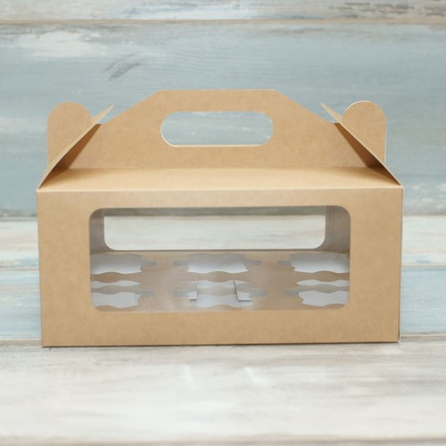 Коробка для 6 капкейков (VM) сундучок с 2 окнами, цвет - бархатный крафт