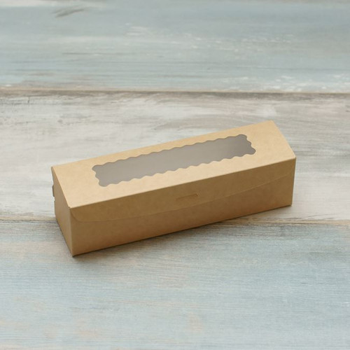 Коробка для макарон и пирожных (VM) с окном волна - 20 х 5,5 х 5,5 см, цвет - бархатный крафт
