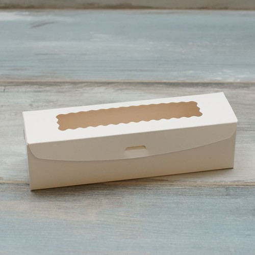 Коробка для макарон и пирожных (VM) с окном волна - 20 х 5,5 х 5,5 см, цвет - белый