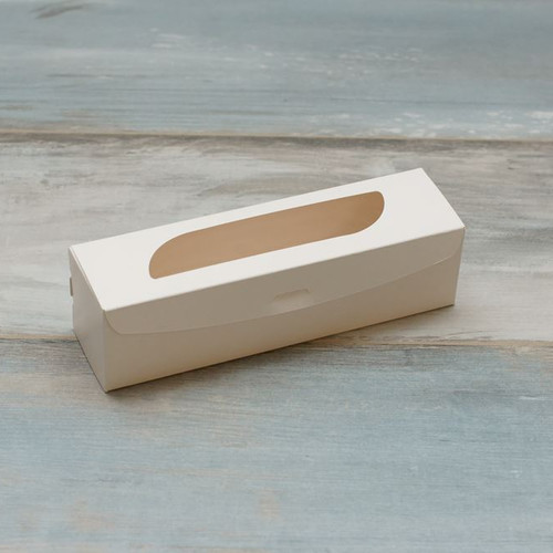 Коробка для макарон и пирожных (VM) с окном овал - 20 х 5,5 х 5,5 см, цвет - белый