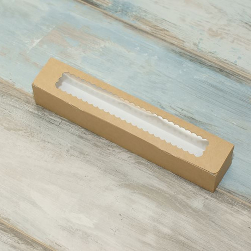 Коробка для макарон и пирожных (VM) с окном волна - 30 х 5,5 х 5,5 см, цвет - бархатный крафт