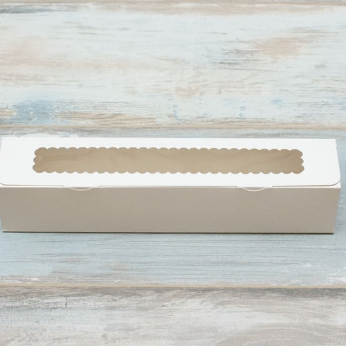 Коробка для макарон и пирожных (VM) с окном волна - 30 х 5,5 х 5,5 см, цвет - белый