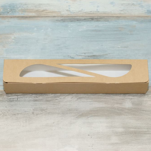 Коробка для макарон и пирожных (VM) с окном овал - 30 х 5,5 х 5,5 см, цвет - бархатный крафт