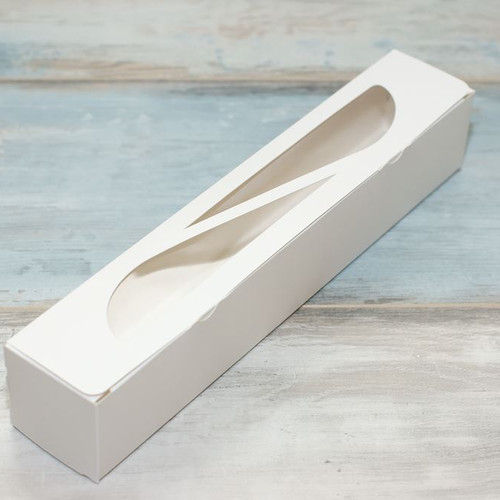 Коробка для макарон и пирожных (VM) с окном овал - 30 х 5,5 х 5,5 см, цвет - белый