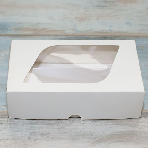 Коробка для макарон и пирожных (VM) с окном овал - 20 х 12 х 5,5 см, цвет - белый