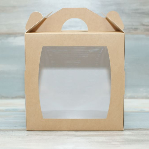 Коробка для торта (VM) сундучок с окошком - 20 х 20 х 20, цвет - бархатный крафт