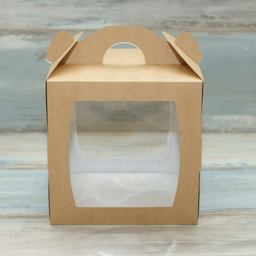 Коробка для торта (VM) сундучок с 2 окнами - 20 х 20 х 20, цвет - бархатный крафт