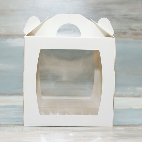 Коробка для торта (VM) сундучок с 2 окнами - 20 х 20 х 20, цвет - белый