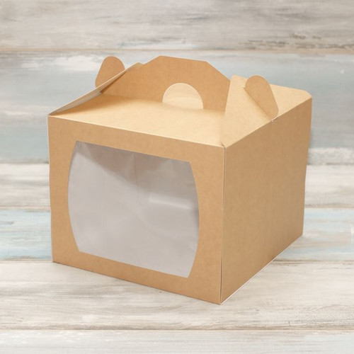 Коробка для торта (VM) сундучок с окошком - 25 х 25 х 20, цвет - бархатный крафт