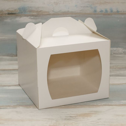 Коробка для торта (VM) сундучок с окошком - 25 х 25 х 20, цвет - белый