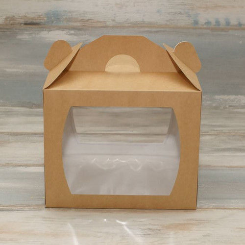 Коробка для торта (VM) сундучок с 2 окнами - 25 х 25 х 20, цвет - бархатный крафт