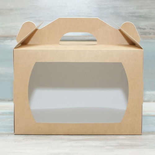 Коробка для торта (VM) сундучок с окошком - 27 х 27 х 18, цвет - бархатный крафт