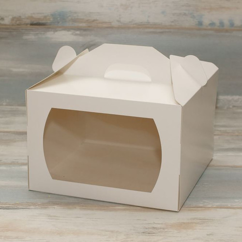 Коробка для торта (VM) сундучок с окошком - 27 х 27 х 18, цвет - белый