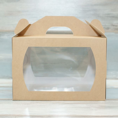 Коробка для торта (VM) сундучок с 2 окнами - 27 х 27 х 18, цвет - бархатный крафт