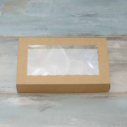 Коробка для эклеров (VM) с окном - 25 х 15 х 5 см, цвет - бархатный крафт