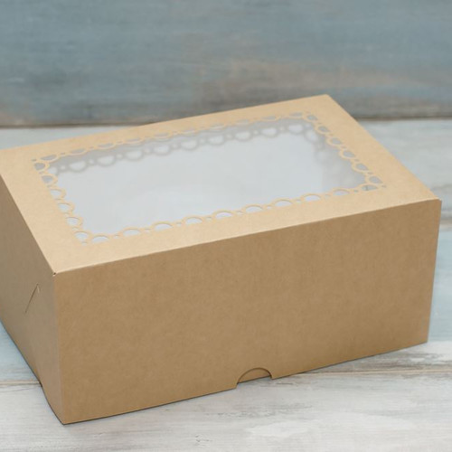 Коробка для 6 капкейков (VM) нарядная с окном , цвет - бархатный крафт