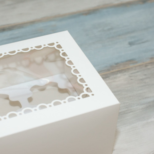 Коробка для 6 капкейков (VM) нарядная с окном, цвет - белый