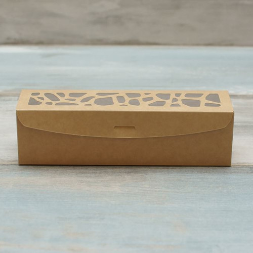 Коробка для макарон и пирожных (VM) с окном камни - 20 х 5,5 х 5,5 см, цвет - бархатный крафт