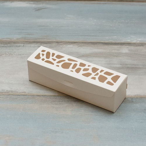 Коробка для макарон и пирожных (VM) с окном камни - 20 х 5,5 х 5,5 см, цвет - белый