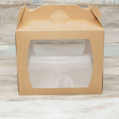 Коробка для торта (VM) сундучок с окошком - 30 х 30 х 24, цвет - бархатный крафт
