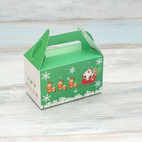 Коробка для 2 капкейка новогодняя (К), цвет - зеленый