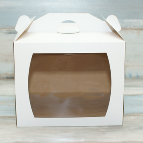 Коробка для торта (VM) сундучок с окошком - 30 х 30 х 24, цвет - белый