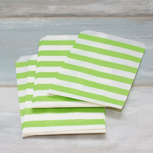 Пакетики бумажные в полосочку, цвет - зеленый