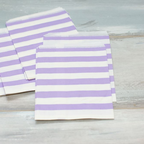 Пакетики бумажные в полосочку, цвет - фиолетовый