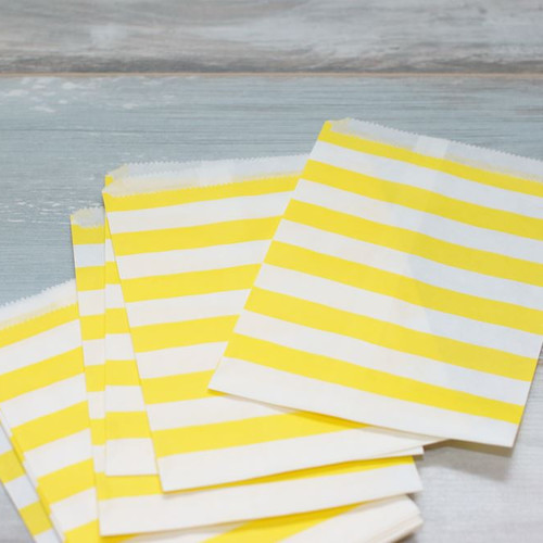 Пакетики бумажные в полосочку, цвет - желтый