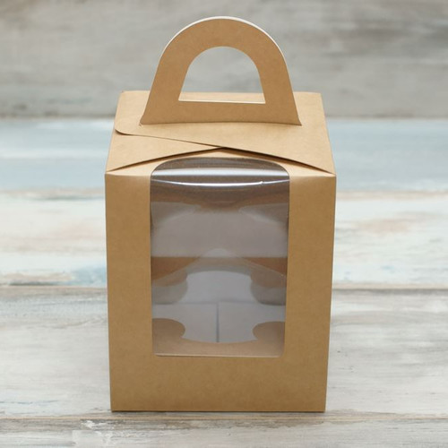 Коробка для кулича (VM) сундучок с окошком - 15 х 15 х 18, цвет - крафт