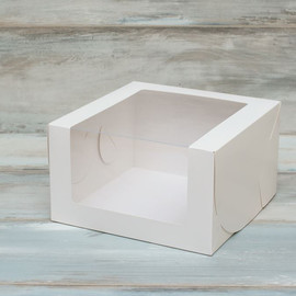 Коробка для муссового торта (VM) с окошком - 23 х 23 х 14, цвет - белый