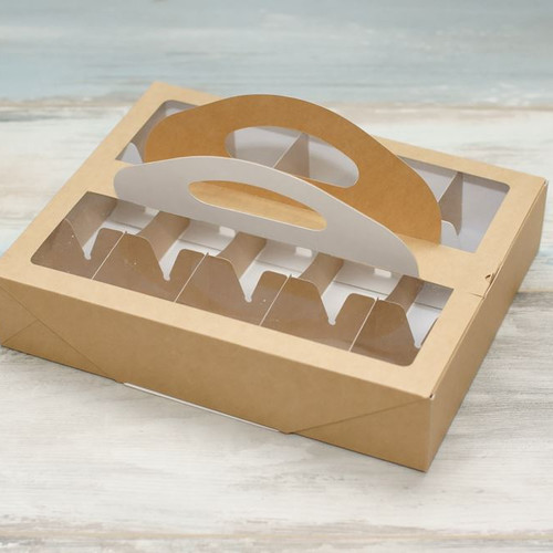 Коробка для 10 кейк-попсов (VM) с окошком 25 х 20 х 5, цвет - бархатный крафт