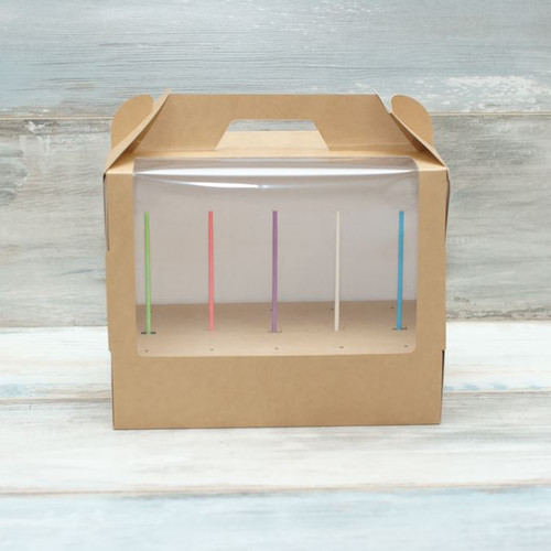 Коробка для 15 кейк-попсов (VM) с окошком 25 х 15 х 20, цвет - бархатный крафт