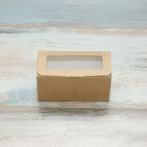 Коробка для макарон и пирожных (VM) с окном рамка - 11 х 5,5 х 5,5 см, цвет - бархатный крафт