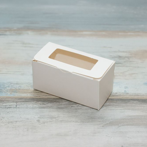 Коробка для макарон и пирожных (VM) с окном рамка - 11 х 5,5 х 5,5 см, цвет - белый