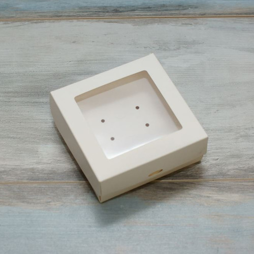 Коробка для бижутерии (VM) с вкладышем и окном - 10 х 10 х 4 см, цвет - белый